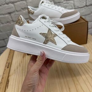 Vintage Havana Noy White Camel Gold Glitter Star Platform Sneakers Size 8.5
